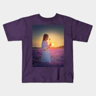 woman, blowball and lavender Kids T-Shirt